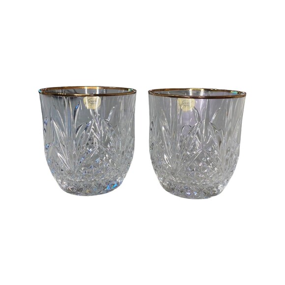 Cristal D'Arques Durand Longchamp Double Old Fashioned Glasses Gold Rim Set Of 2 - Picture 3 of 9